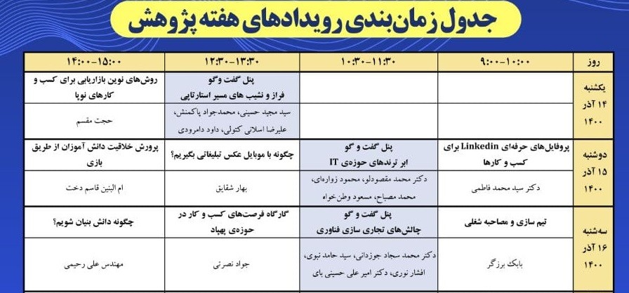 جدول زمان بندی رویدادهای هفته پژوهش، فناوری  و فن‌بازار استان گلستان